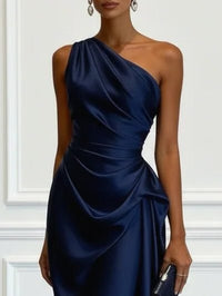 Women's One-Shoulder Midi Dress | Wedding Guest with Ruched Waist View 18