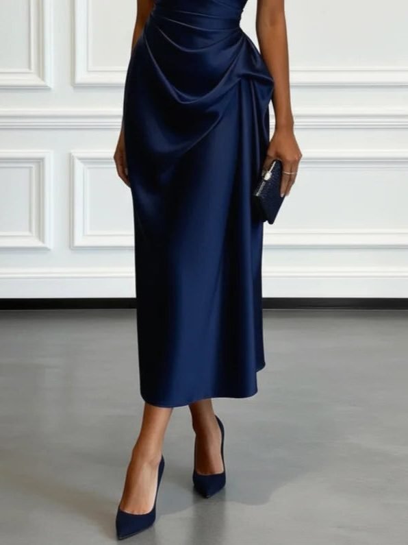 Women's One-Shoulder Midi Dress | Wedding Guest with Ruched Waist View 19