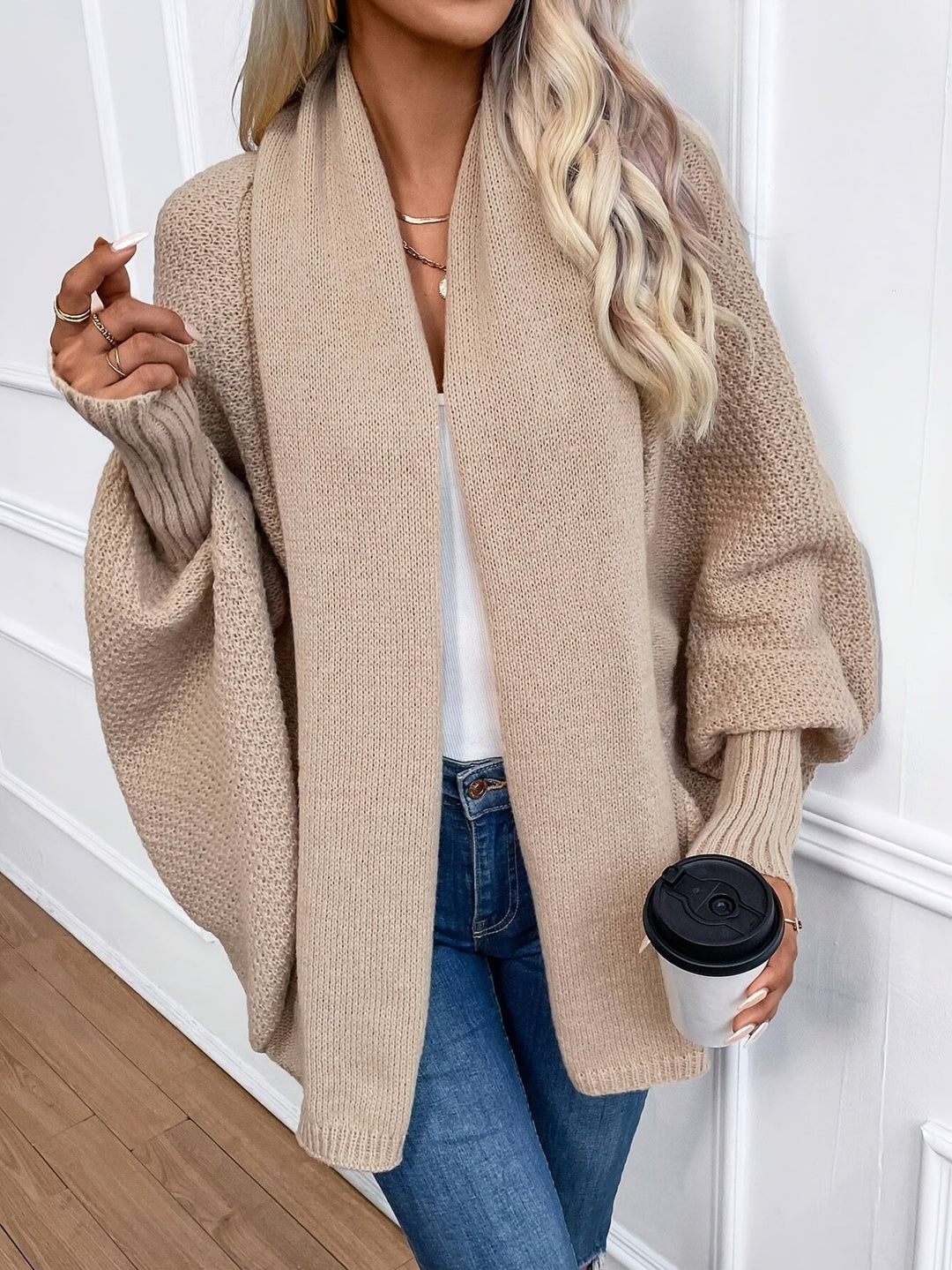 Women's Open Front Cardigan | Relaxed Batwing Drape Front