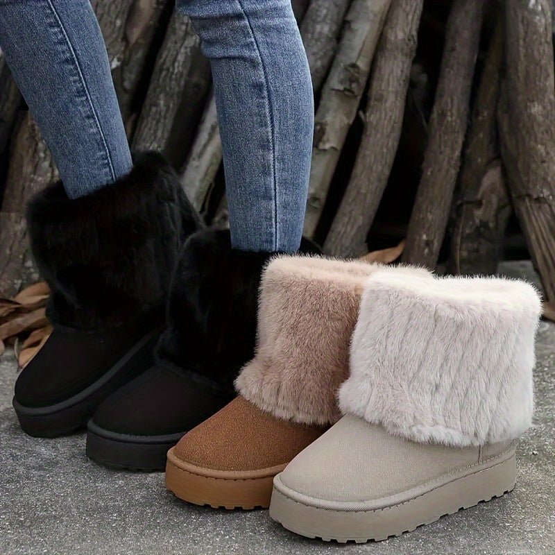Women's Platform Winter Boots | Fur Cuff with Cosy Lining Detail
