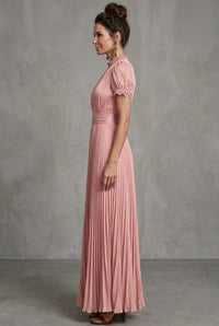 Women's Pleated Maxi Dress | Lace-Trim with Keyhole Neckline Detail