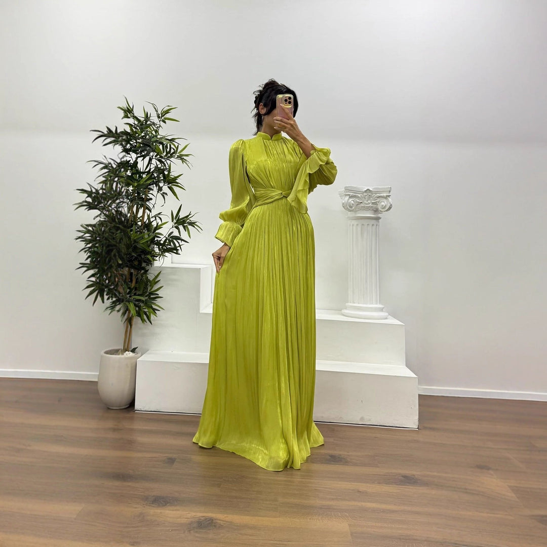 Women's Pleated Maxi Dress | Wedding Guest with Long Sleeves Hero