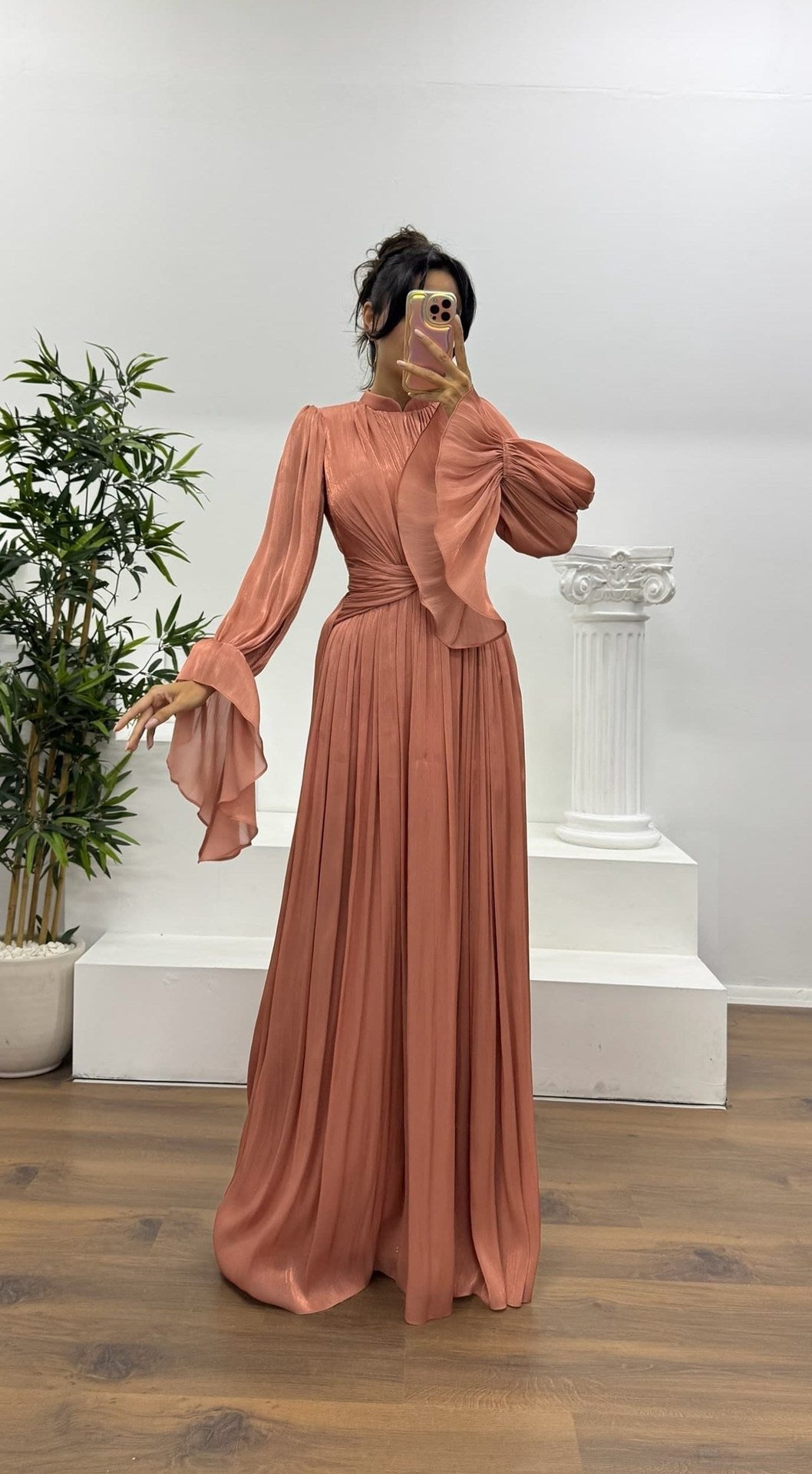 Women's Pleated Maxi Dress | Wedding Guest with Long Sleeves Lifestyle