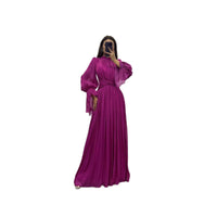 Women's Pleated Maxi Dress | Wedding Guest with Long Sleeves Side