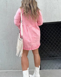 Women's Puff Sleeve Denim Mini Dress with Smocked Cuffs Detail