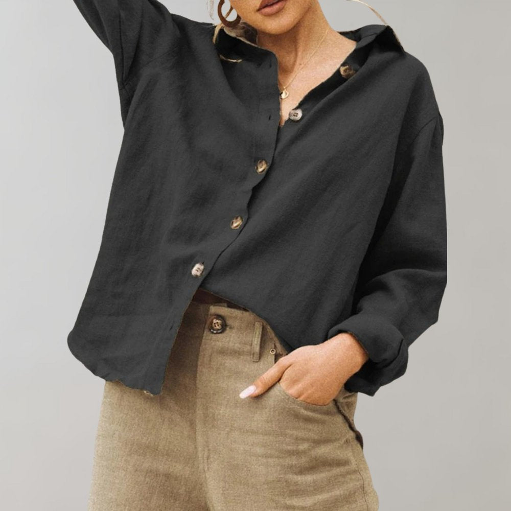 Women's Relaxed Fit Linen Blouse | Linen Shirt with Classic Collar Back