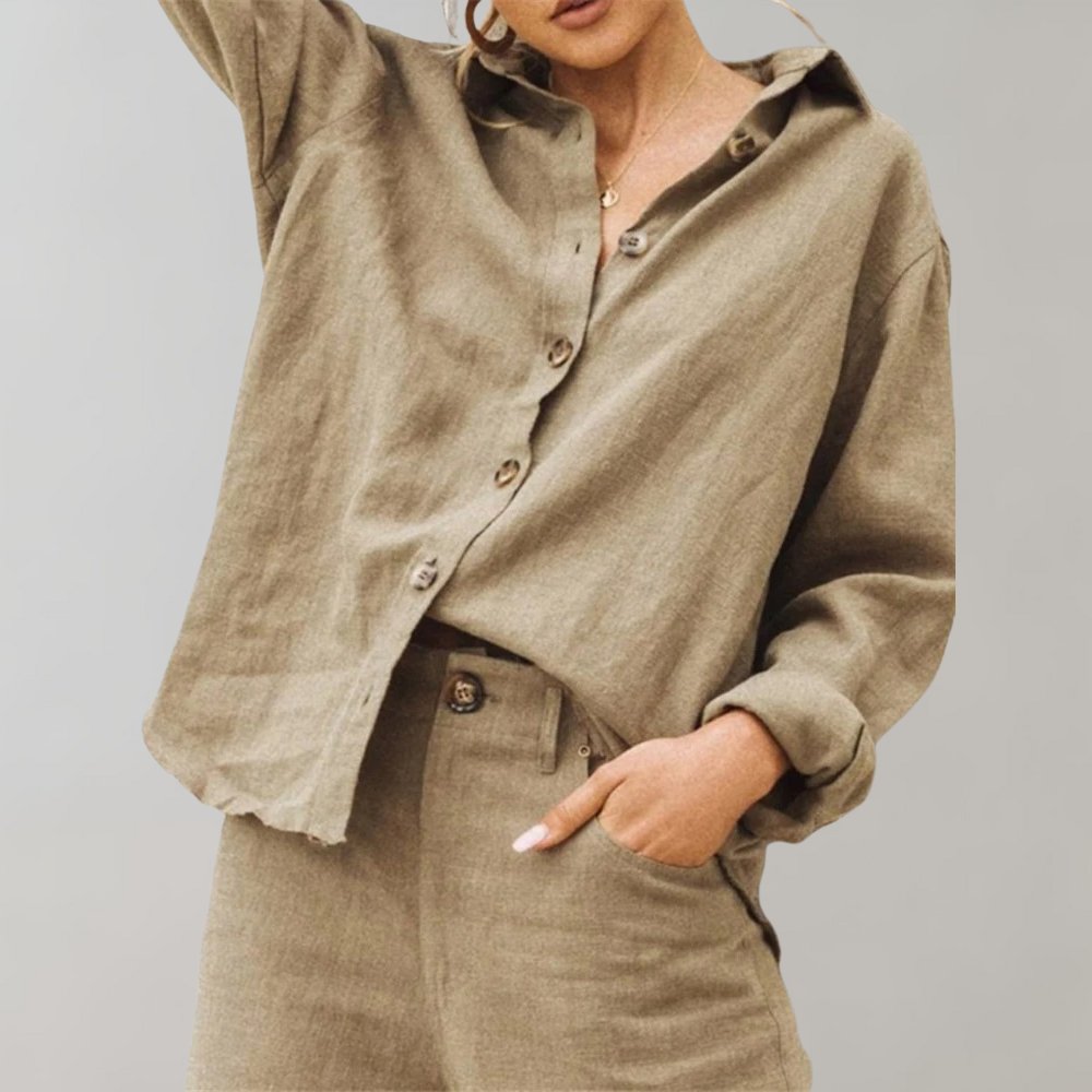 Women's Relaxed Fit Linen Blouse | Linen Shirt with Classic Collar Detail