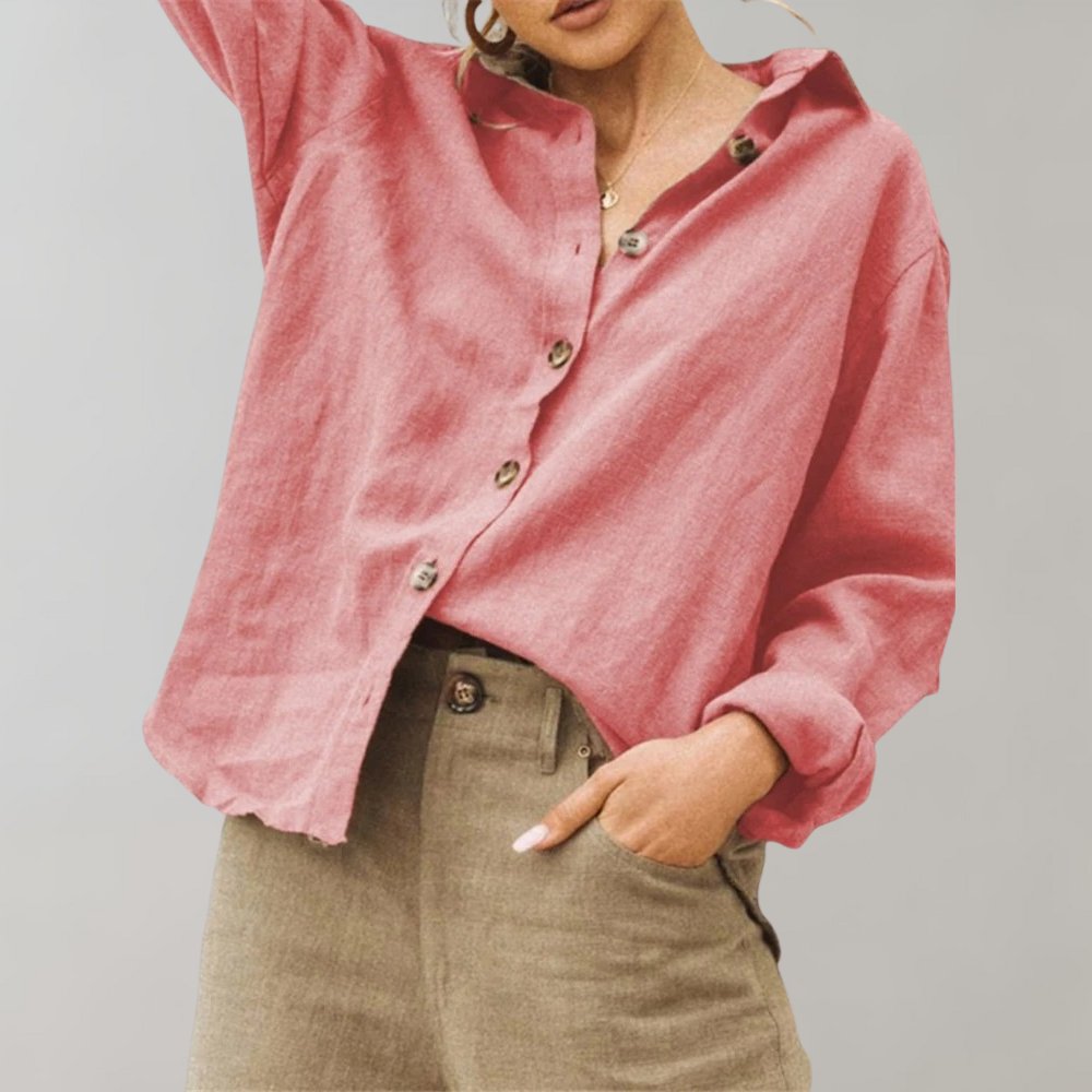 Women's Relaxed Fit Linen Blouse | Linen Shirt with Classic Collar Front