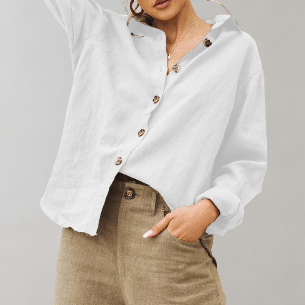 Women's Relaxed Fit Linen Blouse | Linen Shirt with Classic Collar Hero