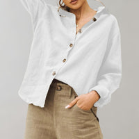 Women's Relaxed Fit Linen Blouse | Linen Shirt with Classic Collar Hero
