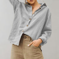 Women's Relaxed Fit Linen Blouse | Linen Shirt with Classic Collar Side