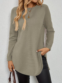 Women's Relaxed Longline Sweater with Side Tie Detail Angle