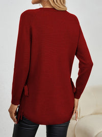 Women's Relaxed Longline Sweater with Side Tie Detail Front