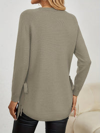 Women's Relaxed Longline Sweater with Side Tie Detail Full