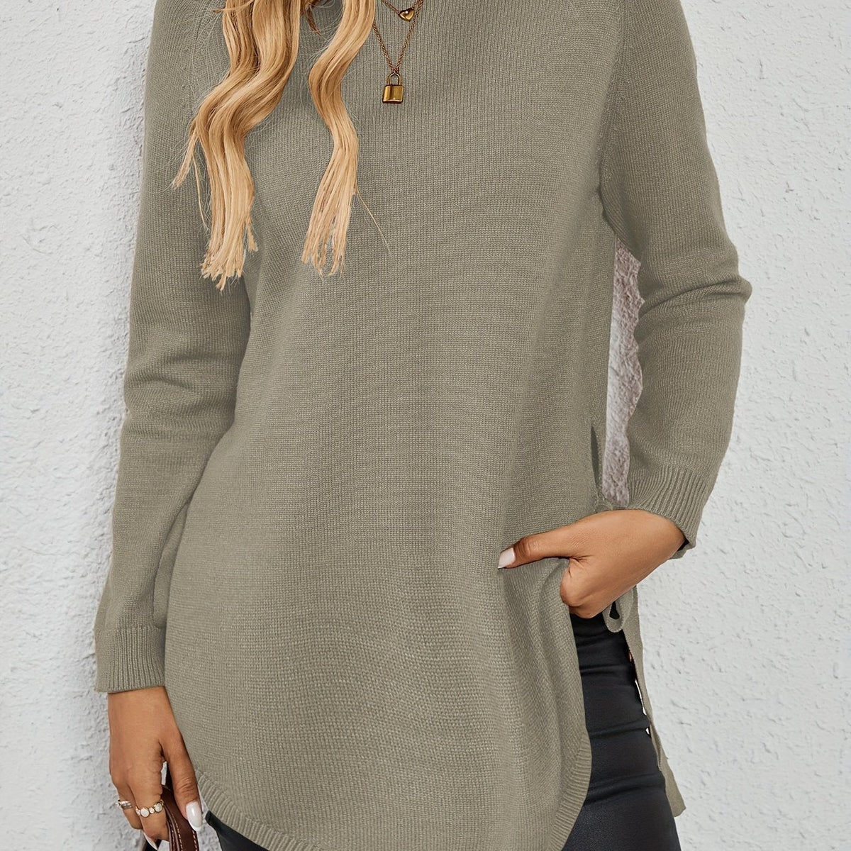 Women's Relaxed Longline Sweater with Side Tie Detail Lifestyle
