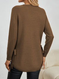 Women's Relaxed Longline Sweater with Side Tie Detail View 14