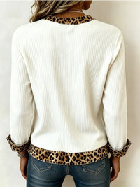 Women's Relaxed V Neck Top with Animal Print Trim Detail