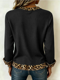 Women's Relaxed V Neck Top with Animal Print Trim Full