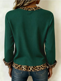Women's Relaxed V Neck Top with Animal Print Trim View 13