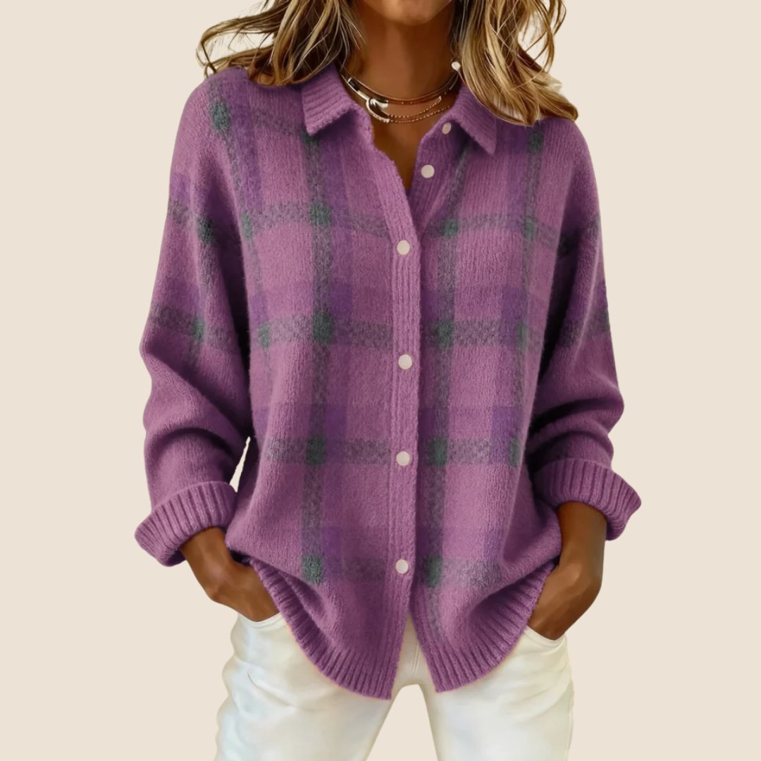 Women's Retro Check Sweater with Soft Knit Close Up