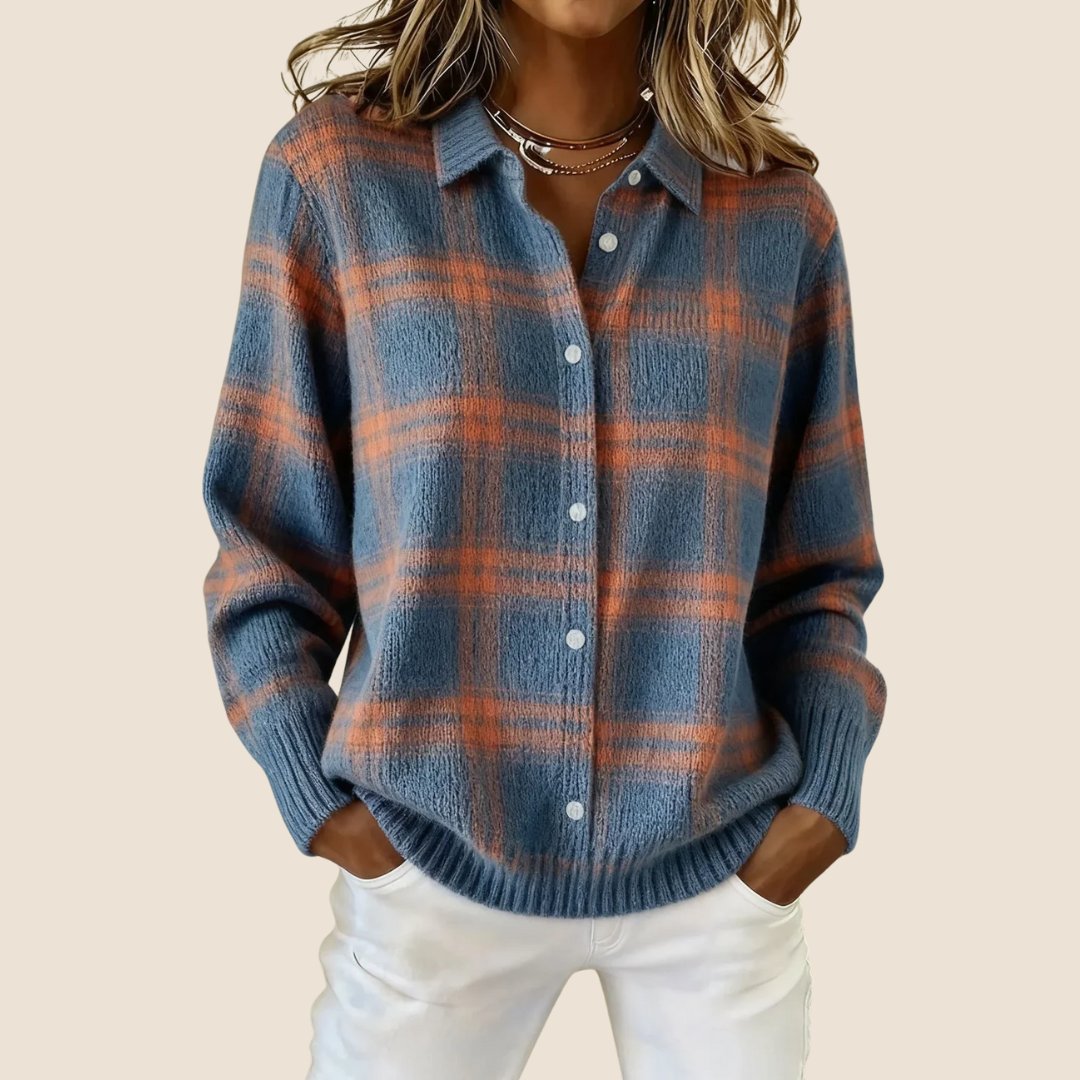 Women's Retro Check Sweater with Soft Knit Detail