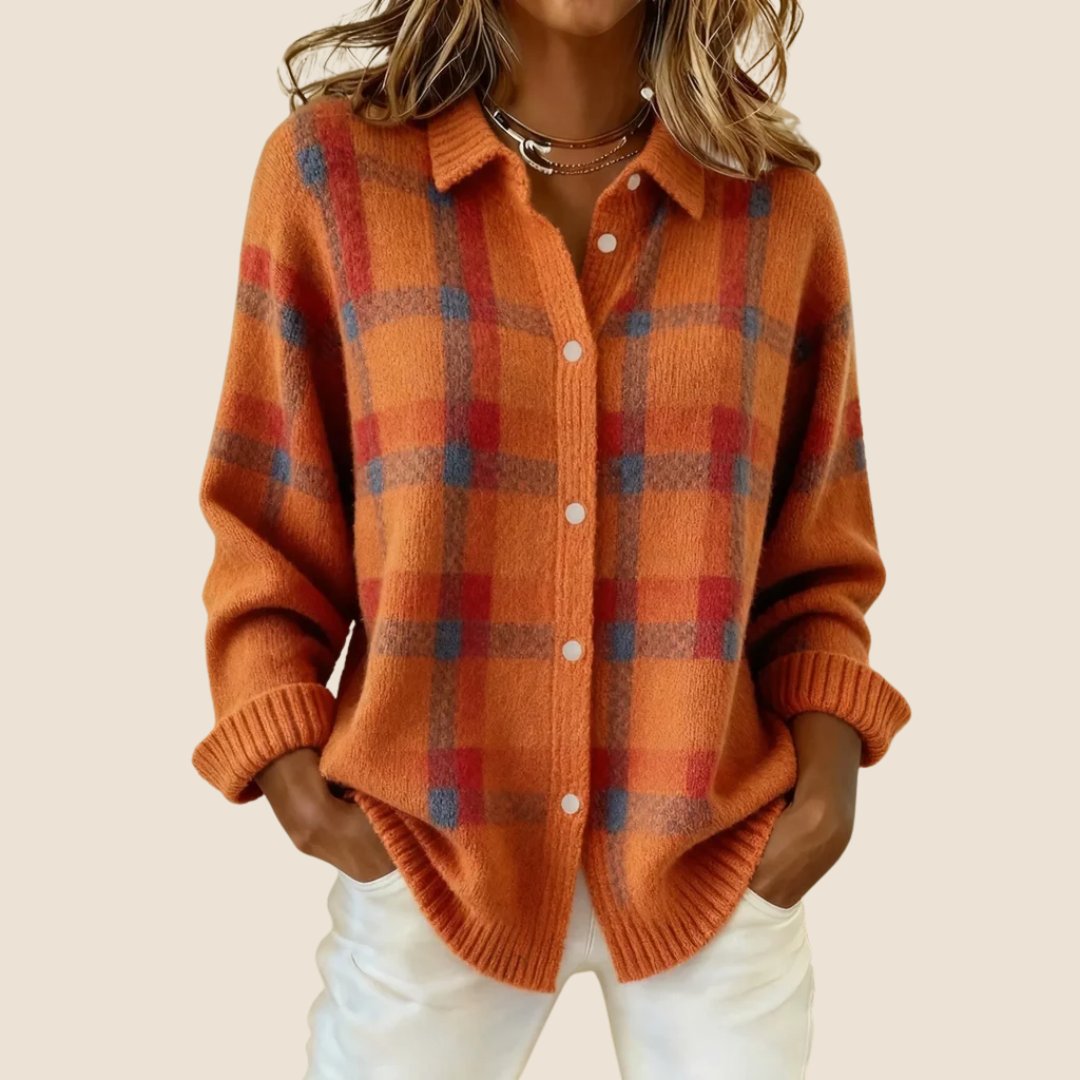 Women's Retro Check Sweater with Soft Knit Front