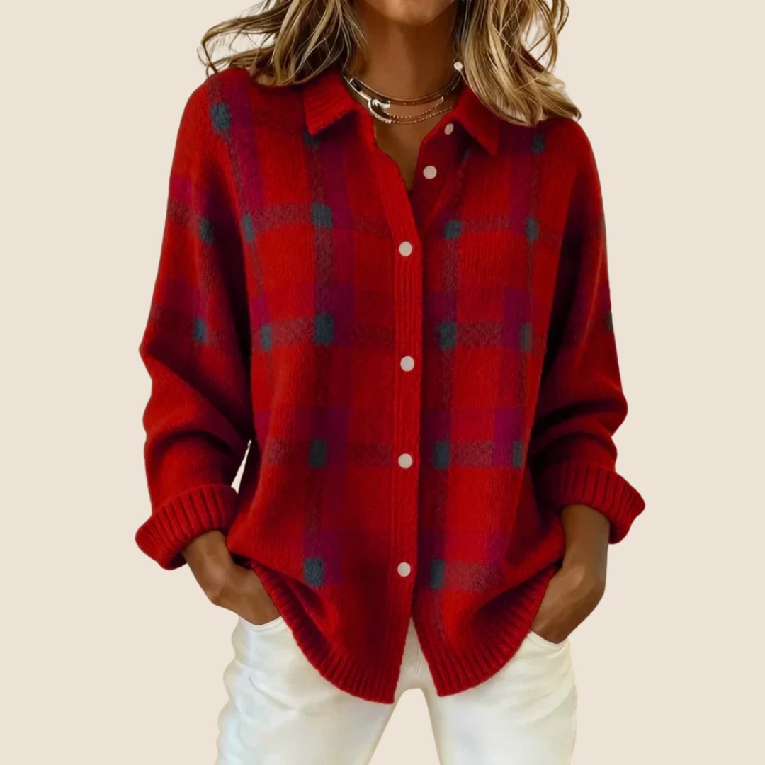 Women's Retro Check Sweater with Soft Knit Side