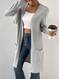Women's Ribbed Open Front Cardigan with Longline Drape Detail
