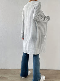 Women's Ribbed Open Front Cardigan with Longline Drape Front