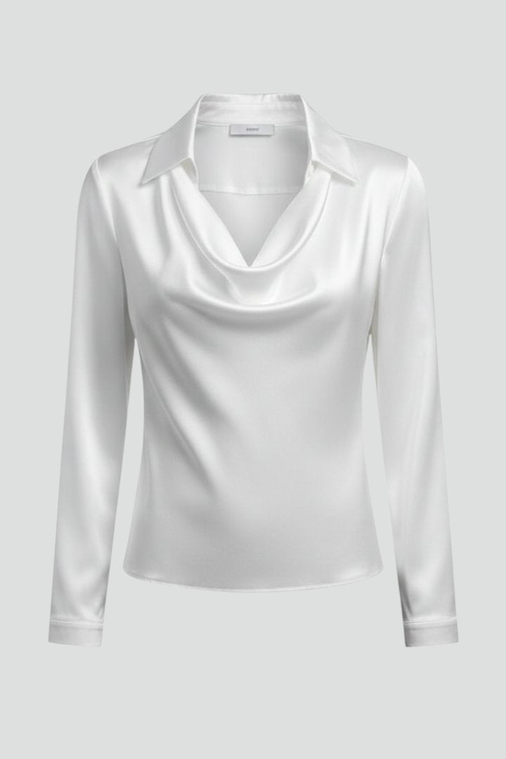 Women's Satin Blouse with Draped Collar and Long Sleeves Hero