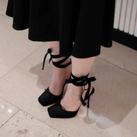 Women's Satin Platform Court Shoes | Ankle Strap with Bow Detail Side