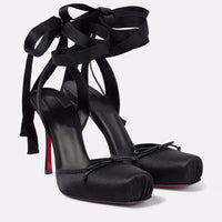 Women's Satin Platform Court Shoes | Ankle Strap with Bow Detail View 11