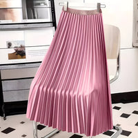 Women's Satin Pleated High-Waist Midi Skirt Back