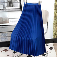 Women's Satin Pleated High-Waist Midi Skirt Close Up