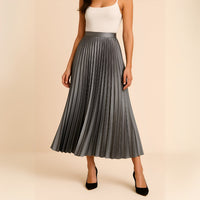 Women's Satin Pleated High-Waist Midi Skirt Detail