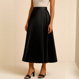 Women's Satin Pleated High-Waist Midi Skirt