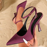 Women's Satin Pointed Toe Heels | Ankle Strap with Slim Heel