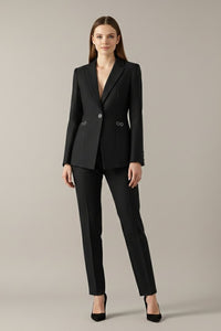 Women's Single Button Blazer Set with Straight Trousers Angle