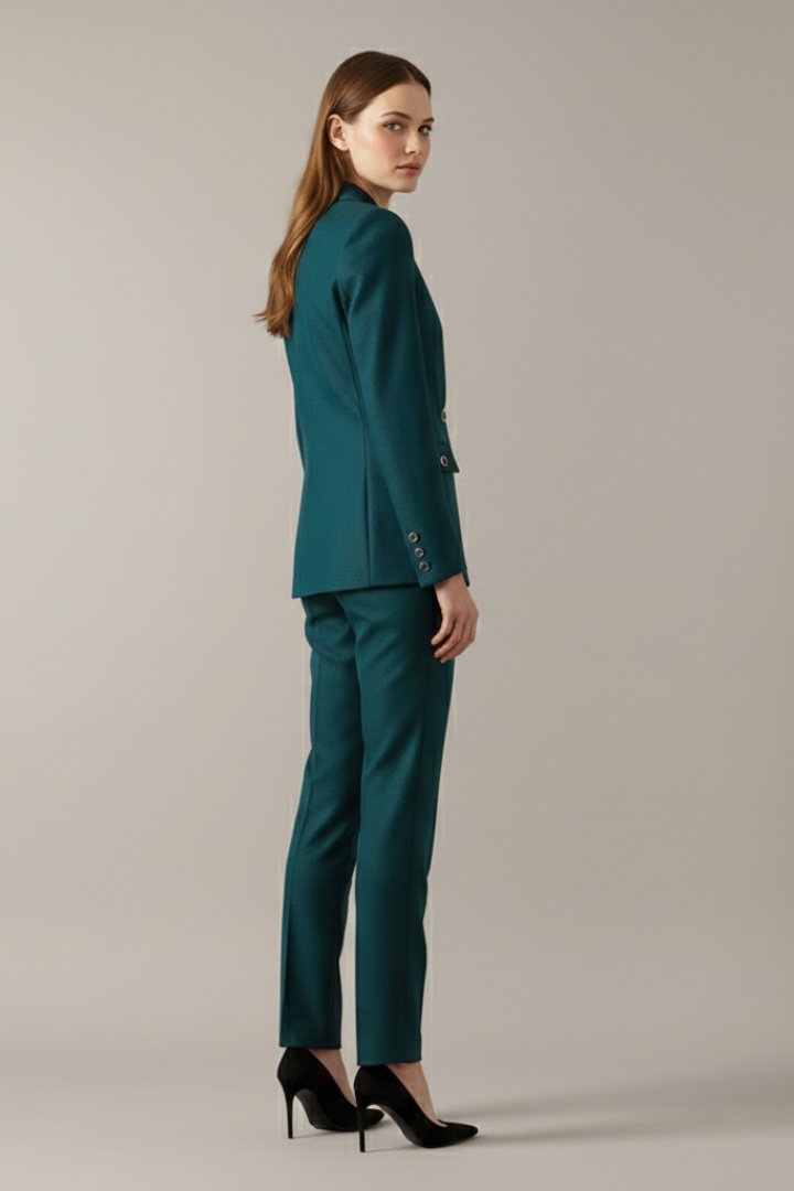 Women's Single Button Blazer Set with Straight Trousers Back