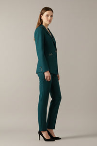 Women's Single Button Blazer Set with Straight Trousers Detail