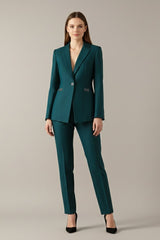 Women's Single Button Blazer Set with Straight Trousers