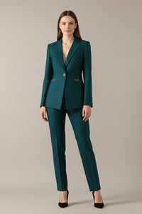 Women's Single Button Blazer Set with Straight Trousers Front