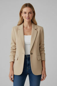 Women's Single Button Blazer with Notched Lapel Angle