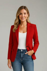 Women's Single Button Blazer with Notched Lapel Front