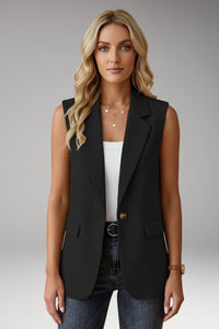 Women's Sleeveless Blazer with Notch Collar and Flap Pockets Angle