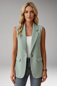 Women's Sleeveless Blazer with Notch Collar and Flap Pockets Front