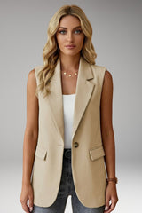 Women's Sleeveless Blazer with Notch Collar and Flap Pockets