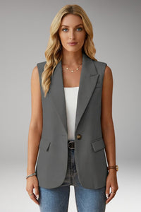 Women's Sleeveless Blazer with Notch Collar and Flap Pockets View 11