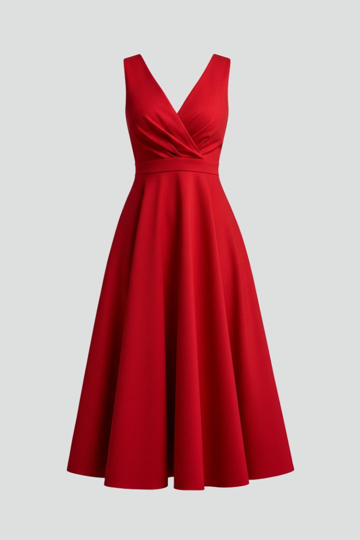 Women's Sleeveless V-Neck Midi Dress with Back Zip Hero