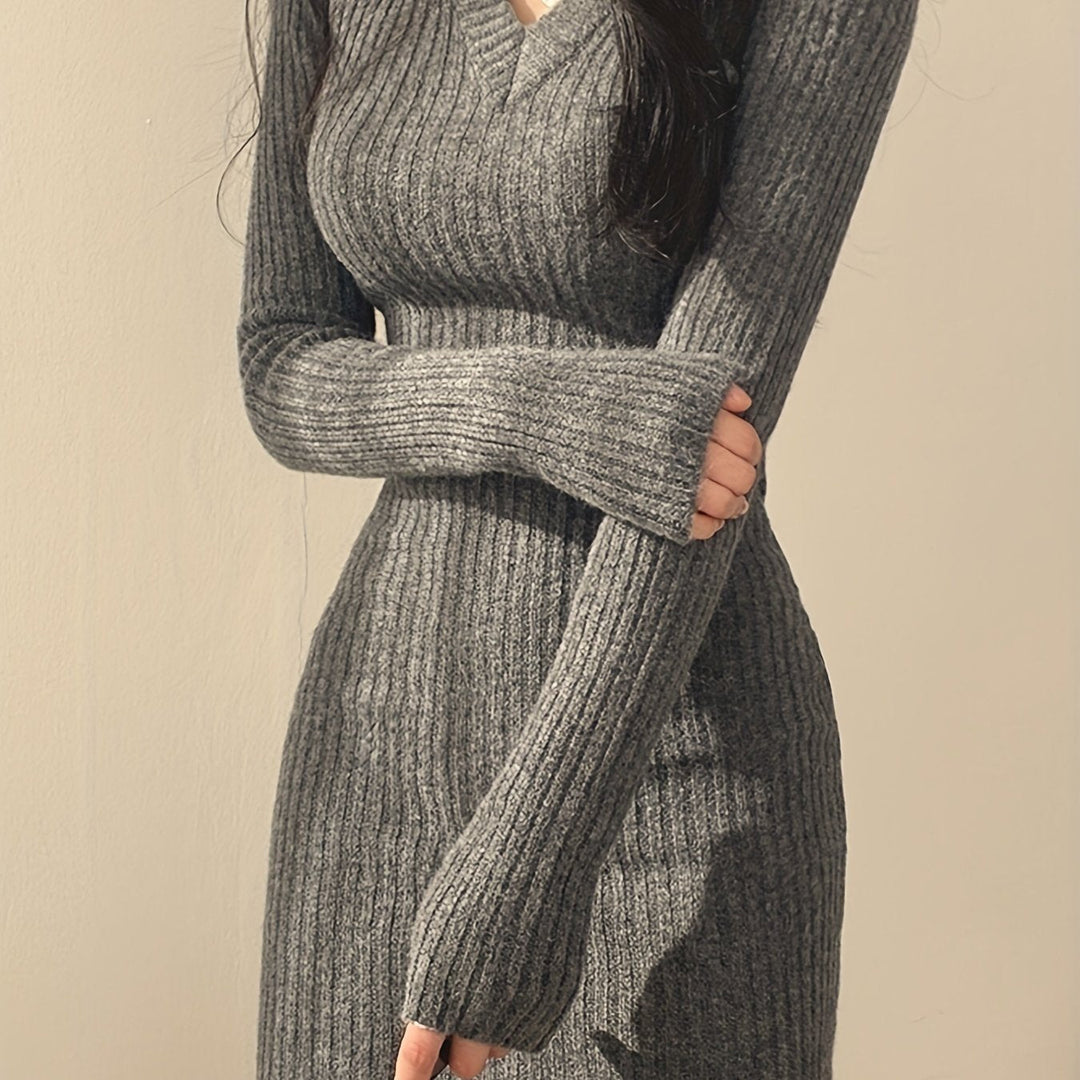 Women's Slim Fit Ribbed V Neck Dress Hero
